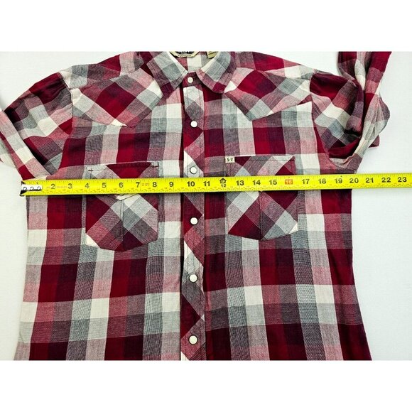 Salt Valley Size Small Mens Marron White Gray Check Pearl Snap Logo Cotton Shirt - Picture 3 of 11